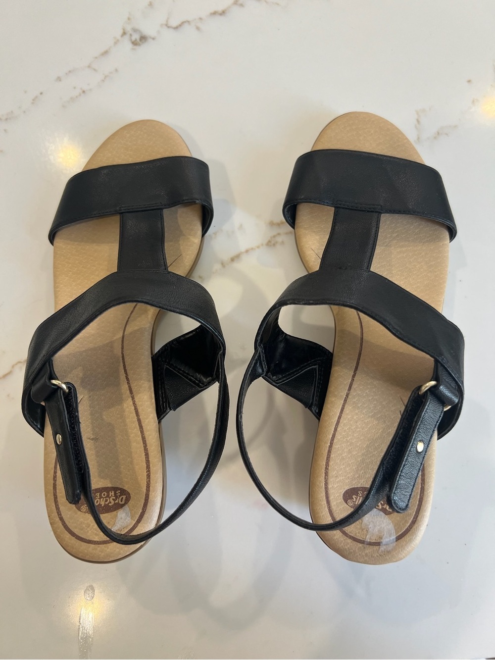Dr. Scholl's Black T-strap Slingback Sandals